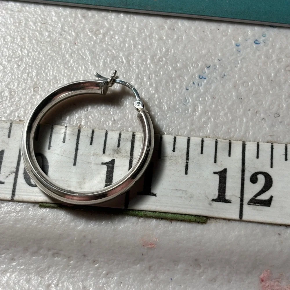 Hoop Earrings Silver 925 Sterling Polished 1 Inch Round Saddleback 6.2g
